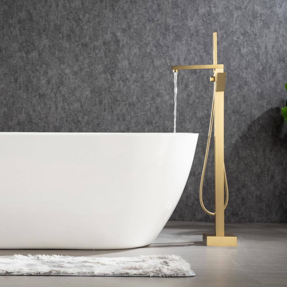 Brushed Gold Freestanding Tub Faucet with Hand Shower