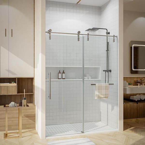 56-60 in. W x 76 in. H Sliding Frameless Glass Shower Door, Handle and Seal Strip for Waterproof, Stylish, Modern