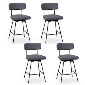 25 in. Gray Low Back Metal Swivel Bar Stools Counter Height Upholstered Kitchen Dining Chair Set of 4