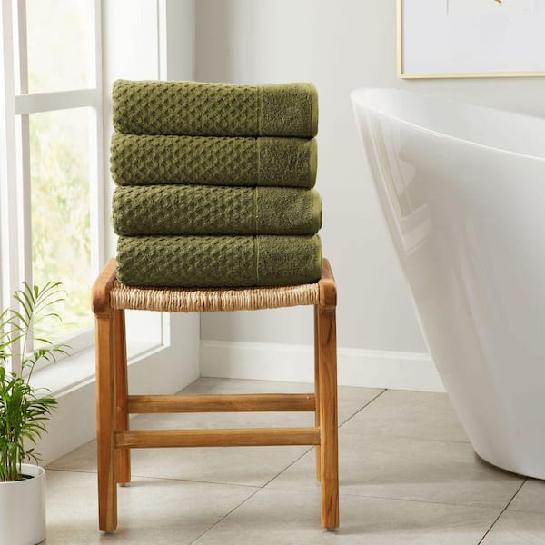 Olive Ultra-Soft 100% Cotton Diamond Waffle 4-Pack Bath Towels