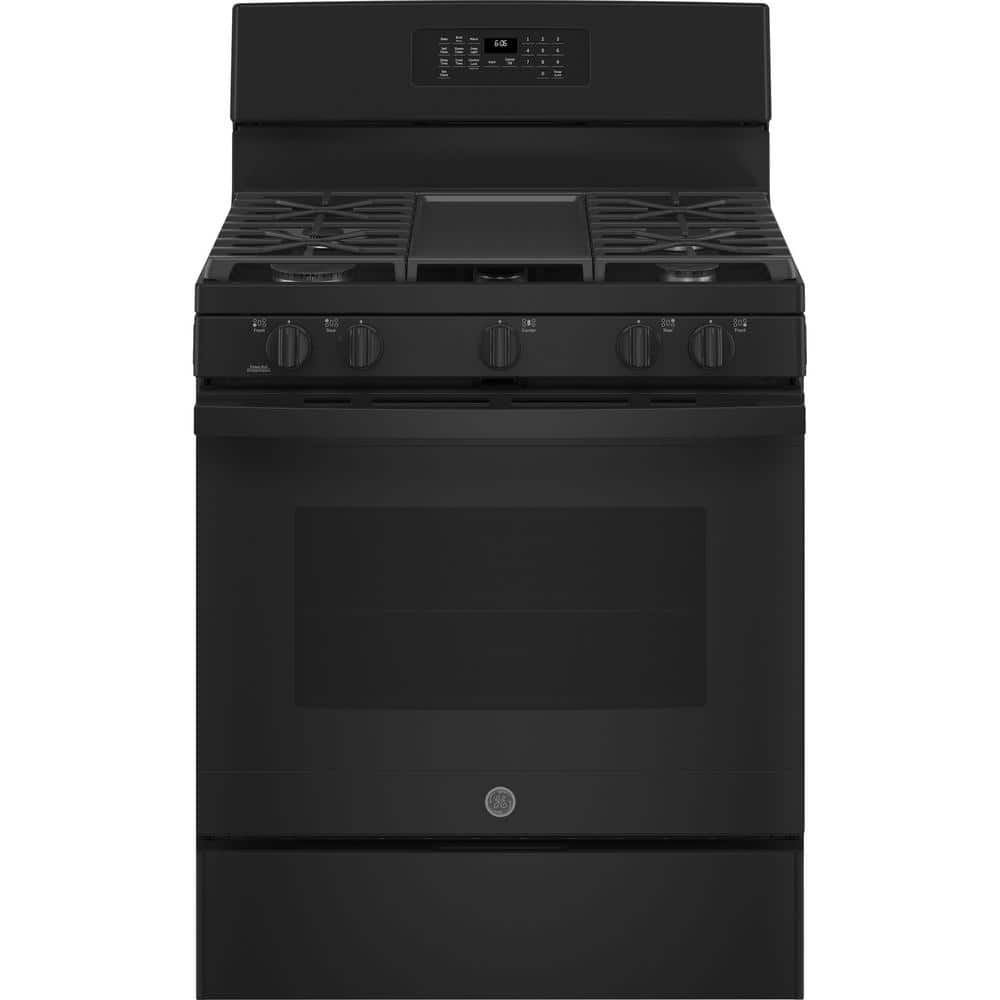 30 in. 5.0 cu.ft. Gas Range with Self-Cleaning Oven in Black with Griddle