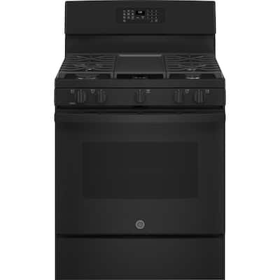 30 in. 5.0 cu.ft. Gas Range with Self-Cleaning Oven in Black with Griddle