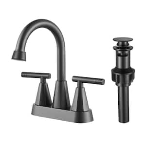 Rotatable 4 in. Centerset Double Handle Bathroom Faucet with Drain Kit Included in Black