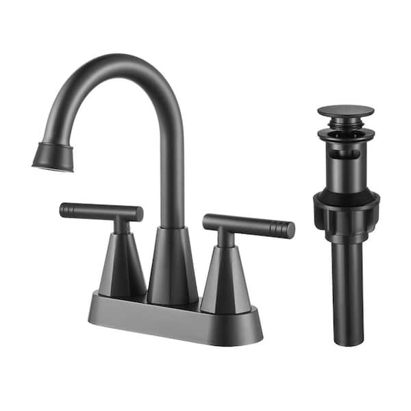 cobbe Rotatable 4 in. Centerset Double Handle Bathroom Faucet with Drain Kit Included in Black