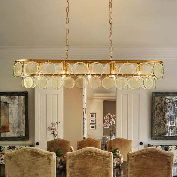 Dvorakova 39.76 in. 5-Light Antique Brass Tiered Linear Chandelier for Kitchen Island Dining Room
