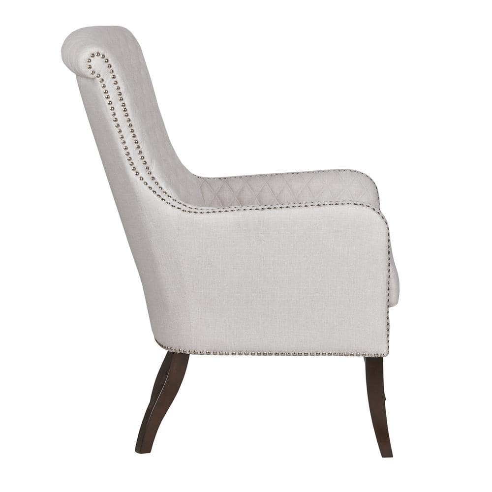 Moroccan Quilted Natural Wood Accent Chair with Silver Studs