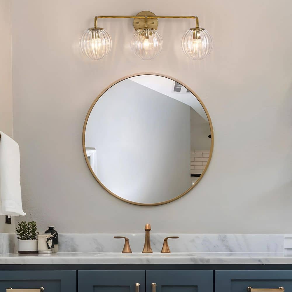 24.02 in. 3-Light Gold Modern Clear Ribbed Glass Globes Vanity Light price history on PriceWatchPro