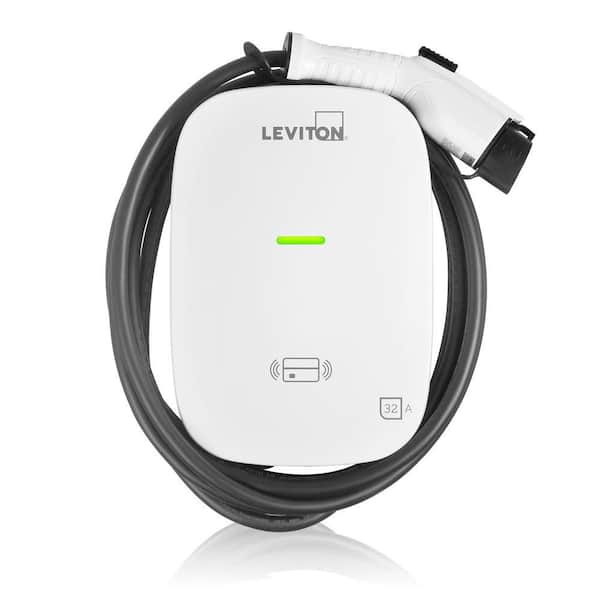 Leviton Level Electric Vehicle Charging Station, 32 Amp, 208/240 VAC, 7.6  kW Output, 18 ft. Charging Cable, Hardwired in White EV320 The Home Depot