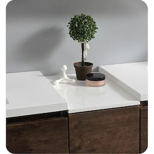 Lazzaro 84 in. Modern Double Bathroom Vanity in Rosewood with Vanity Top in White with White Basins
