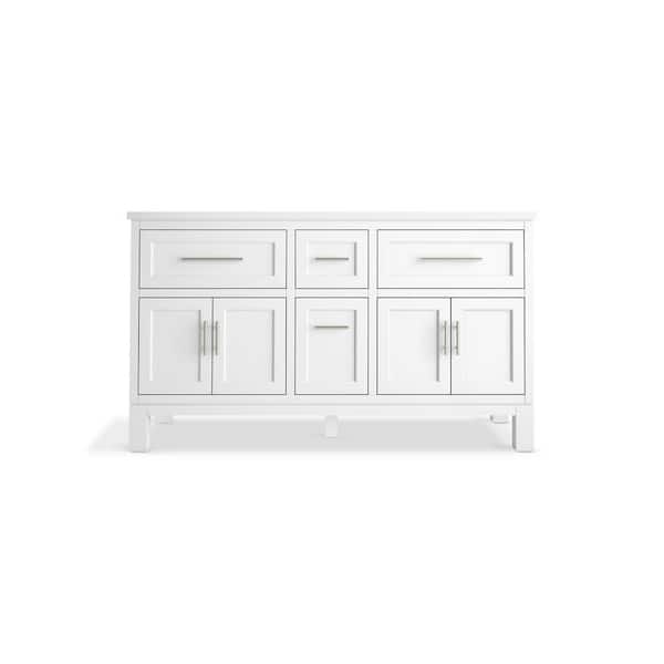 Quo 61in. Double Sink Freestanding White Bath Vanity with White Quartz Top Assembled