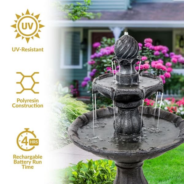 Sunnydaze 35 in. 2-Tier Black Solar Outdoor Tiered Water Fountain