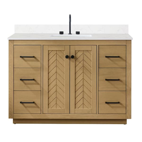 BATHLYN Charlotte 49 in. W x 22 in. D x 34.2 in. H Single Freestanding Bathroom Vanity in Nature Oak with Engineered Stone