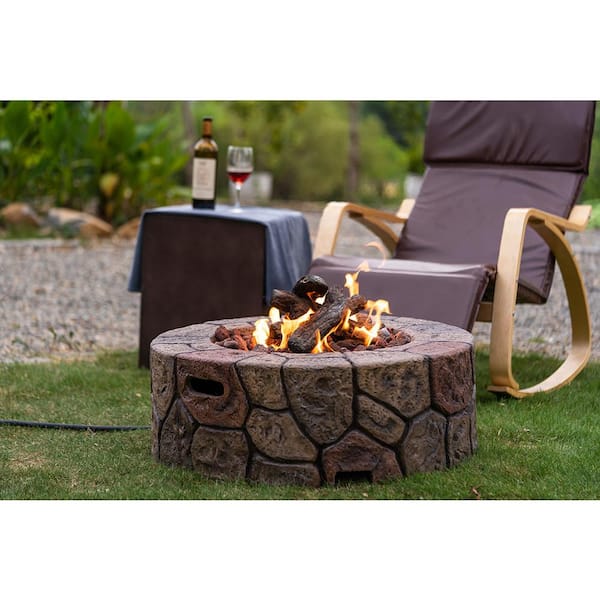 30 In Btu Fire Pit Tables For Outside Patio Propane Rocks Cylindrical Stone For Outside Patio With Lava Rocks Tm B The Home Depot