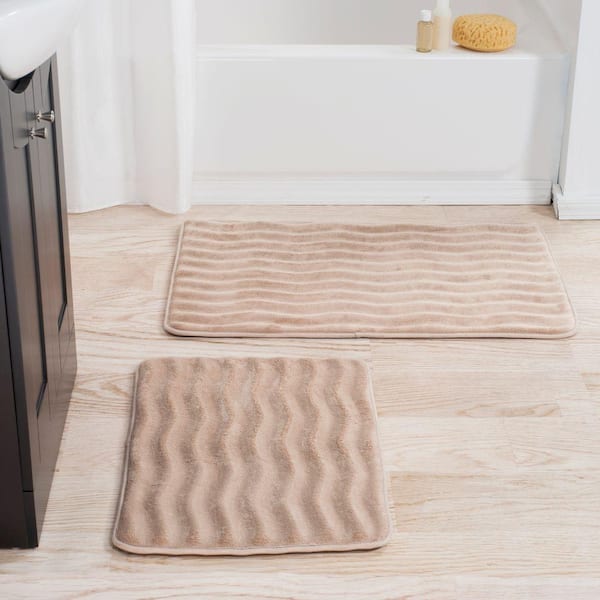 Taupe 20.25 in. x 32.25 in. Memory Foam 2-Piece Bath Mat Set