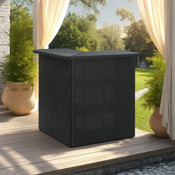 6-Bottle Black Outdoor Corner Bar Table with 3 Shelves