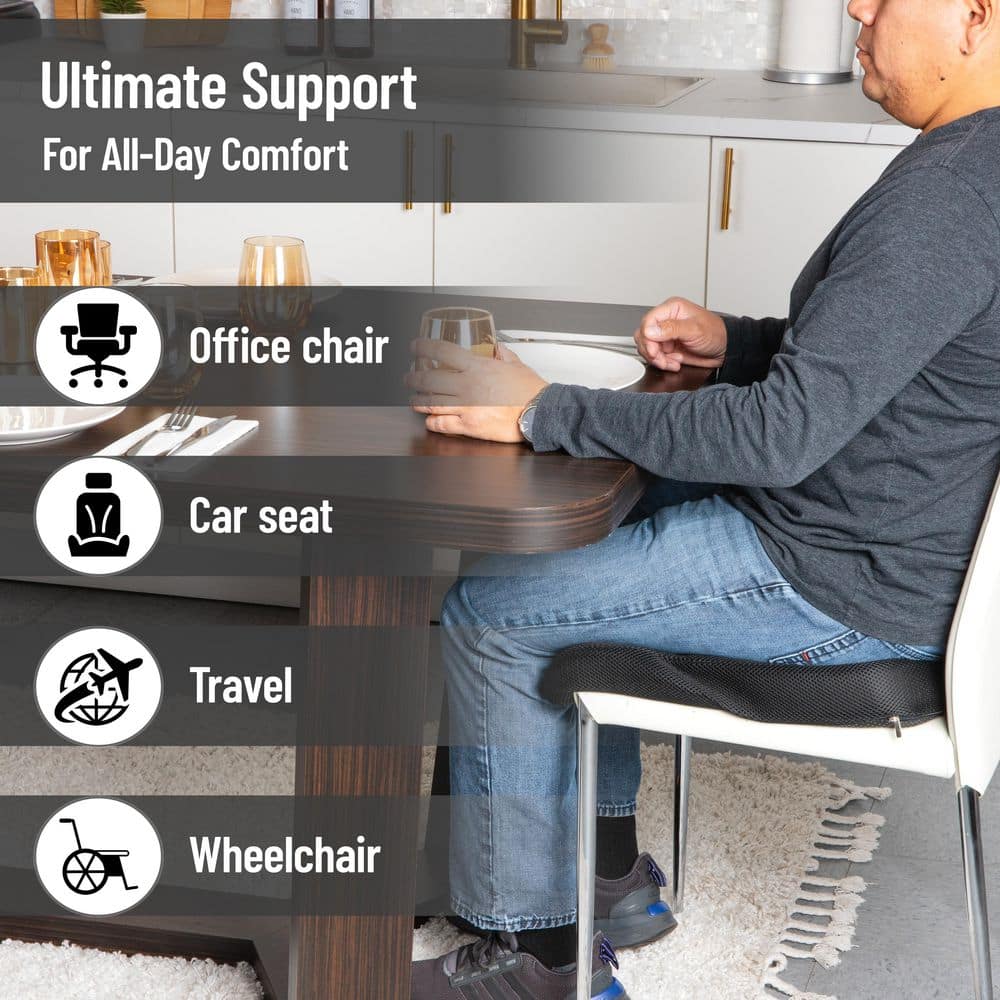 Black Memory Foam Ergonomic Seat Cushion with Mesh Cover