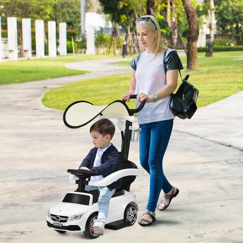 White Mercedes-Benz Licensed 3-in-1 Ride-On Push Car
