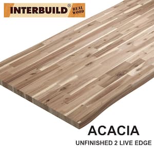Unfinished Solid Acacia 6.2 ft. L x 40 in. D x 2 in. T, Butcher Block Island Countertop with Live Edge