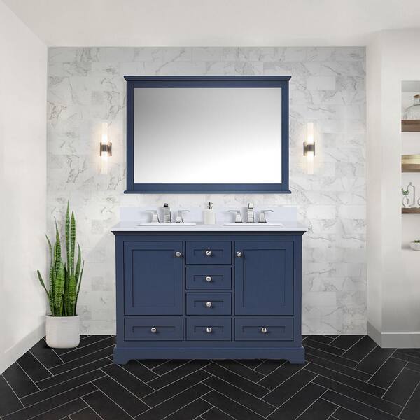Lexora Dukes 48 in. W x 22 in. D Navy Blue Double Bath Vanity, Cultured ...