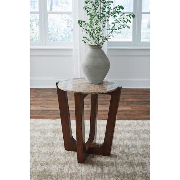Signature Design By Ashley Tanidore 22 in. Brown Round Marble End Table