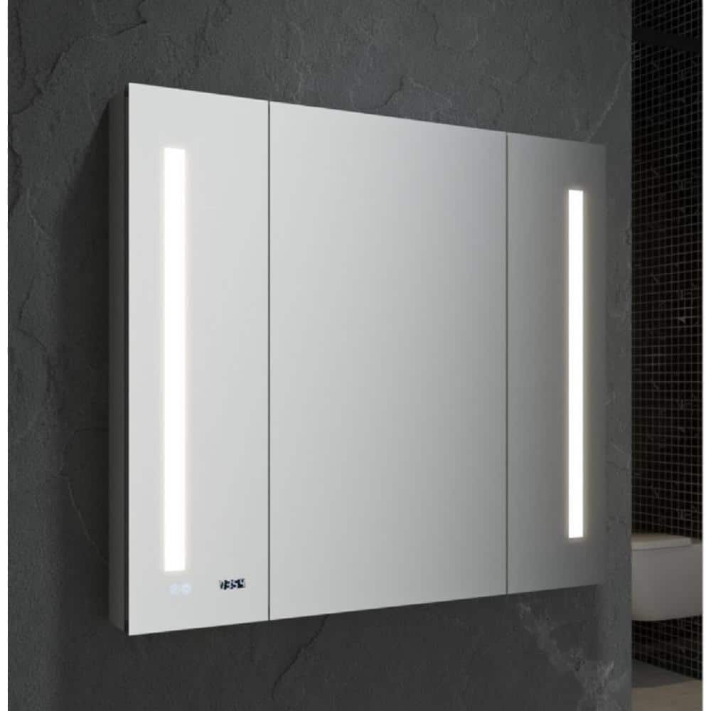 Silver Frameless LED Lighted Tri-view Medicine Cabinet