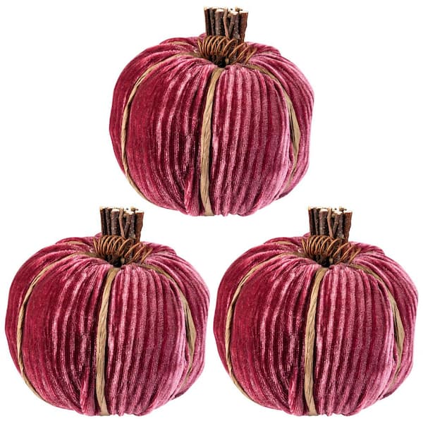 Ribbed Mini Pumpkin Fall Harvest Decorations - 3.5 in. - Wine Red - (Set of 3)