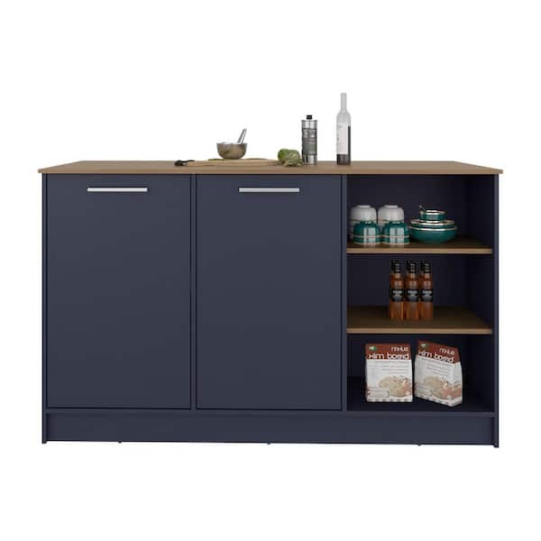 Oak Wood 26.0 in. Kitchen Island with 2 Doors and Open Storage