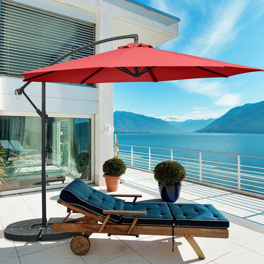 10-Foot Red Polyester Offset Patio Umbrella with Steel Frame