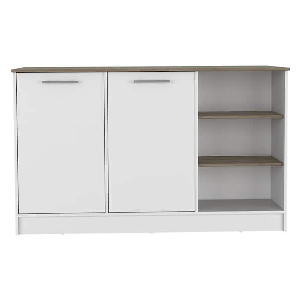 Multi-Colored Wood 26.4 in. Kitchen Island with 3 Open Shelves and 2 Cabinets