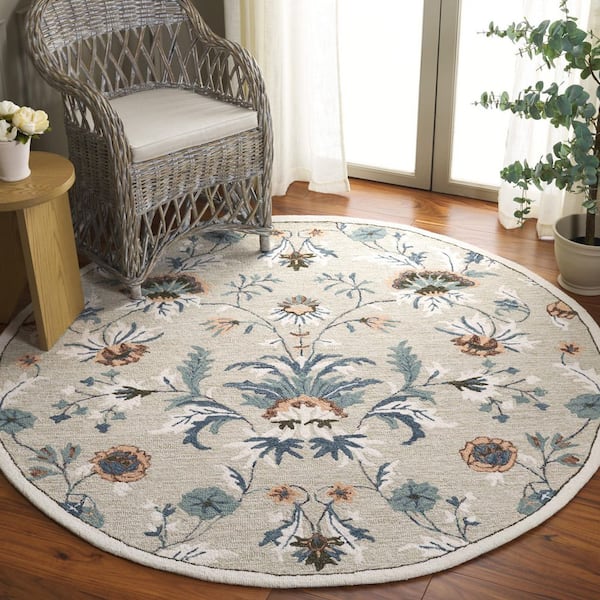 Blossom 6 ft. x 6 ft. Sage/Blue Floral Abstract Round Area Rug