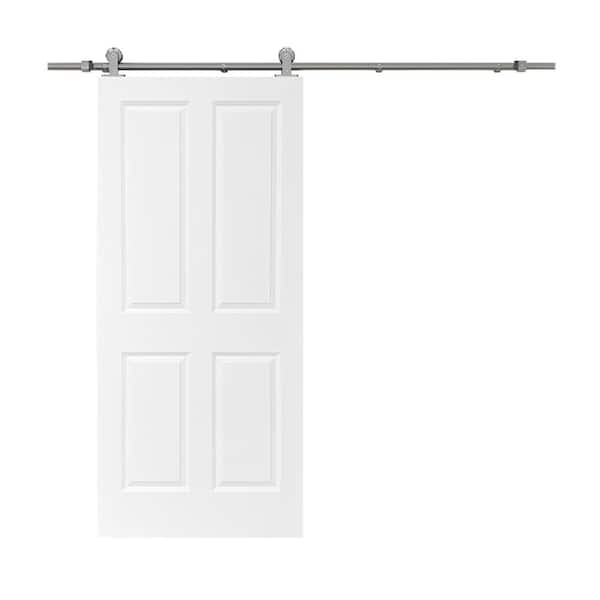 CALHOME 30 in. x 80 in. White Stained Composite MDF 4-Panel Interior Sliding Barn Door with Hardware Kit