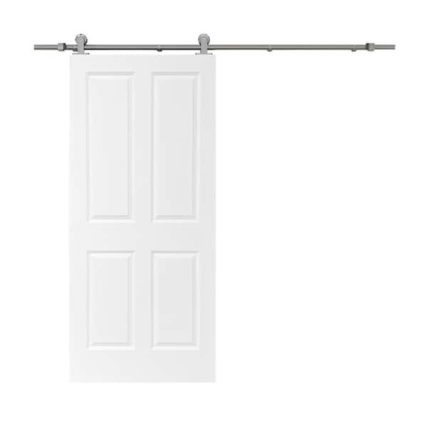 CALHOME 36 in. x 80 in. White Primed Composite MDF 4 Panel Interior Sliding Barn Door with Hardware Kit