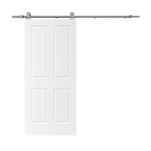 36 in. x 80 in. White Stained Composite MDF 4-Panel Interior Sliding Barn Door with Hardware Kit