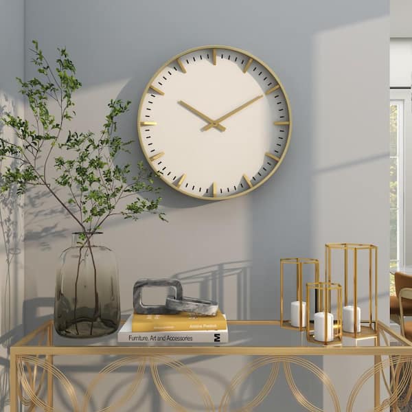 Litton Lane 20 in. x 20 in. Gold Glass Wall Clock with Gold