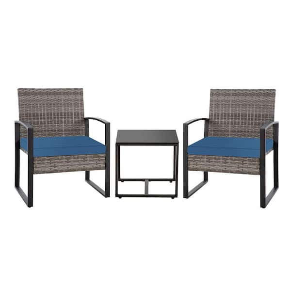 ITOPFOX 3-Piece PE Wicker Outdoor Sectional Sofa Couch Furniture Set with Washable Gray Cushions and Glass Table for Patio