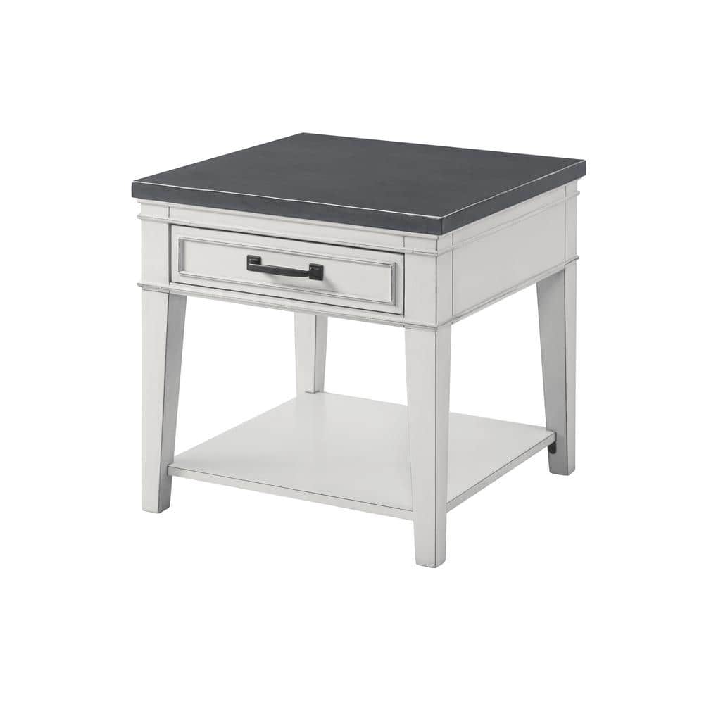 Coastal Casual Antique White and Grey Wooden End Table with Storage