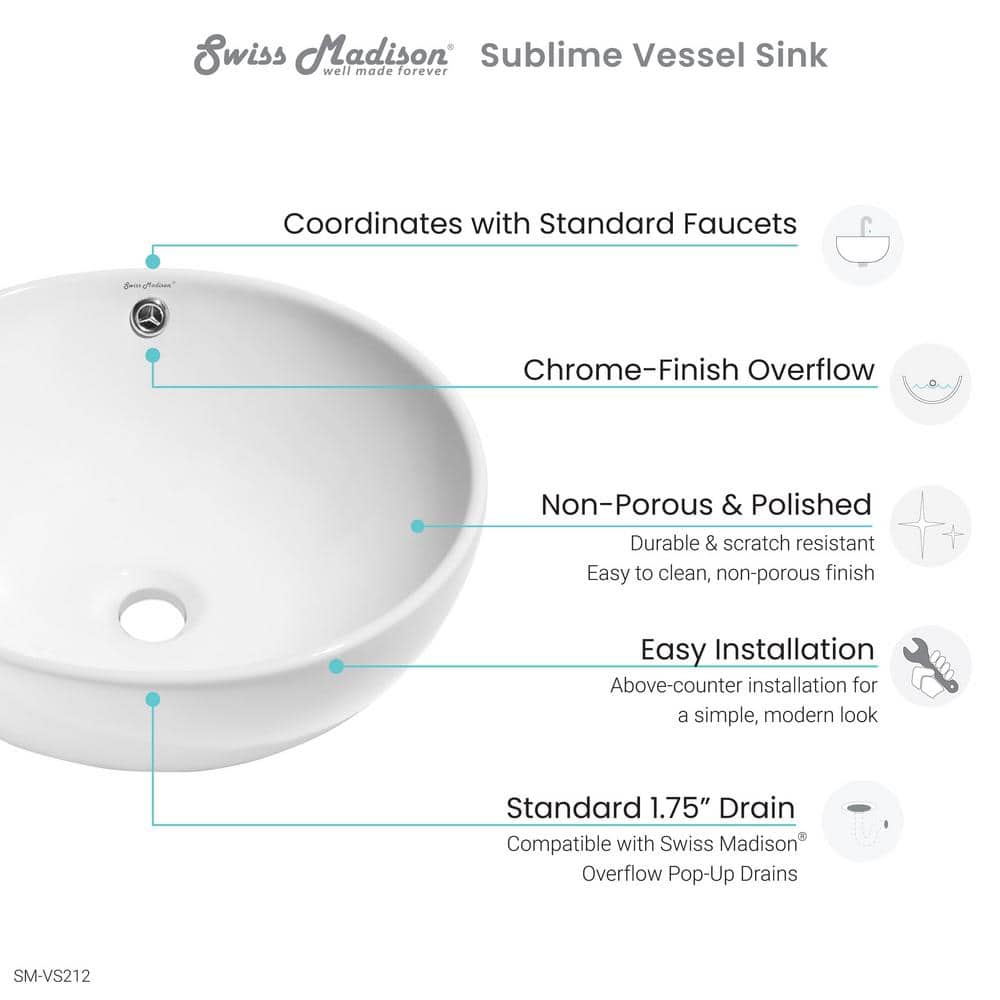 Sublime Round White Ceramic Above-Counter Vessel Sink