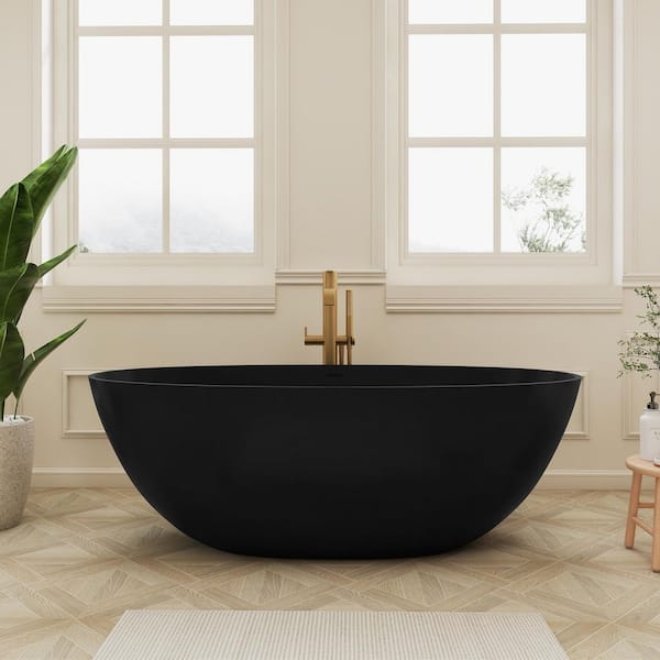 Ula 65 in. x 29 in. Stone Resin Freestanding Soaking Bathtub in Black