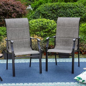 Black Ergonomic High Back Padded Textilene Metal Outdoor Dining Chair with Wave Arms (2-Pack)