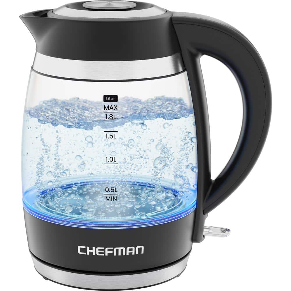 Chefman Rapid-Boil 1.8L Electric Kettle w/ Removable Lid and LED Indicator Lights - Black  New