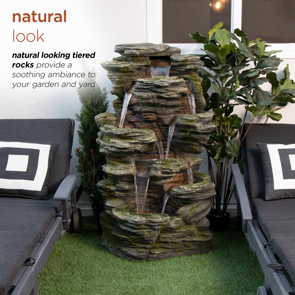 Alpine Cascading Rock Fountain with LED Light, 51" Tall