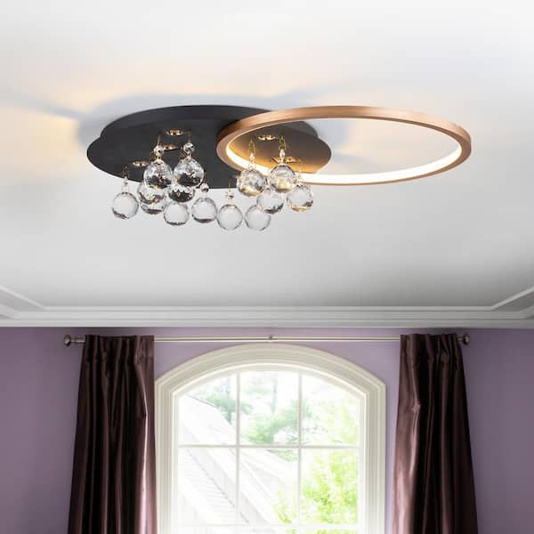 EDISLIVE Kai 21.7 in. 8-Light Modern Black and Gold Integrated LED Flush Mount with Crystal