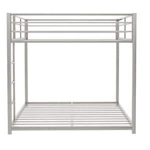 Silver Full over Full Metal Bunk Bed with Ladder and Full-length Guardrail