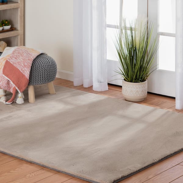 Piper Taupe 7 ft. x 9 ft. Solid Polyester Area Rug