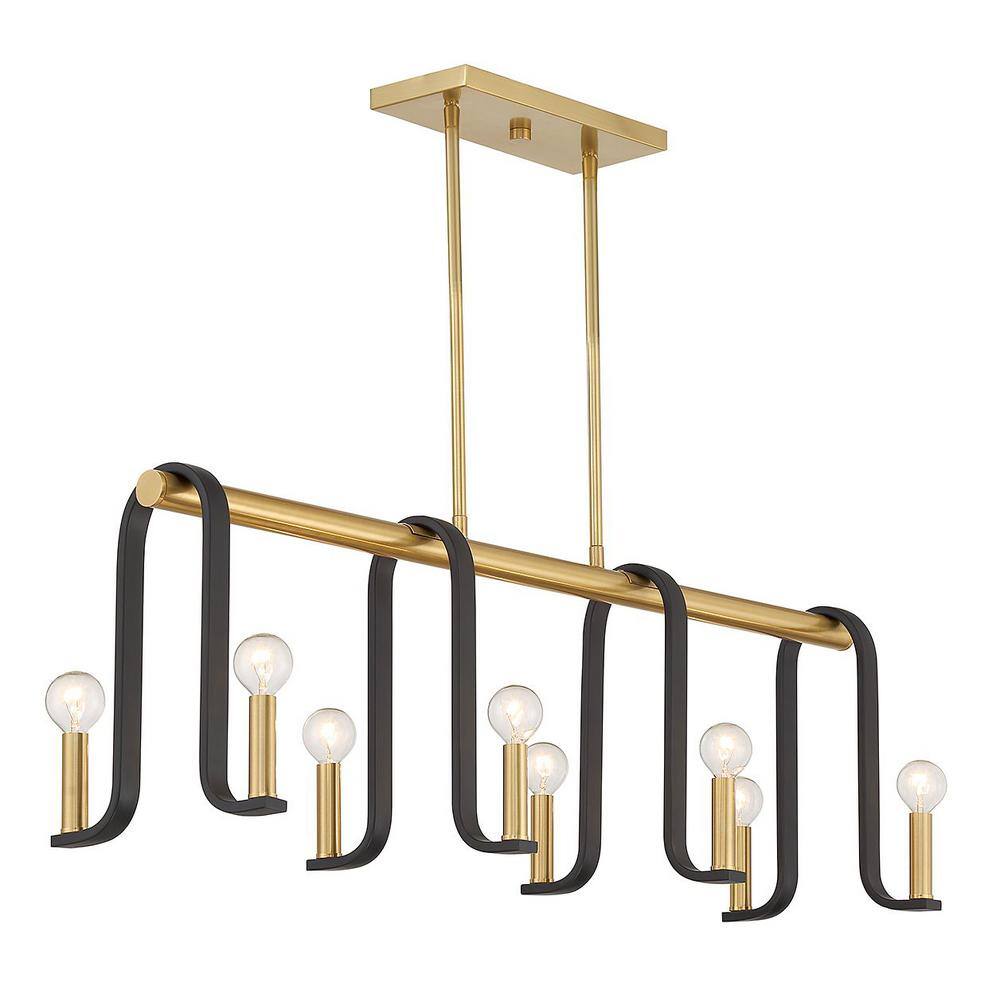 Matte Black and Warm Brass 8-Light Candle Chandelier