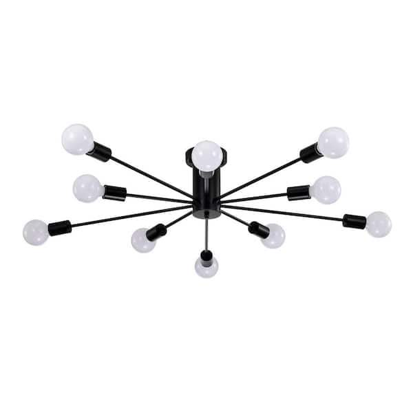 Warehouse of Tiffany Pimlin 38 in. 10-Light Indoor Matte Black Finish Semi-Flush Mount Ceiling Light