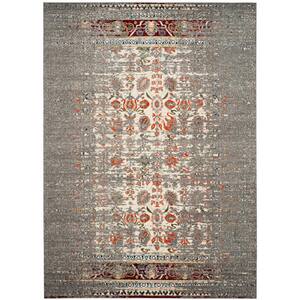 Monaco Gray/Ivory 4 ft. x 6 ft. Distressed Floral Border Area Rug