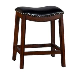 Sorella 26 in. Espresso Backless Wood 26 in. Non Swivel Counter Stool Brown Faux Leather Seat