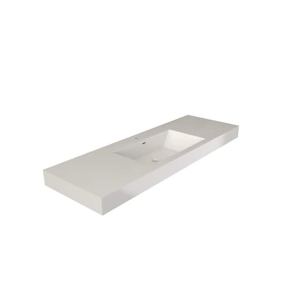 59 in. Wall-Mounted Bathroom Sink in White with Faucet Hole and Overflow