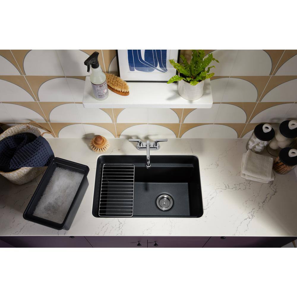Matte Black Stone Undermount Utility Sink with Accessories